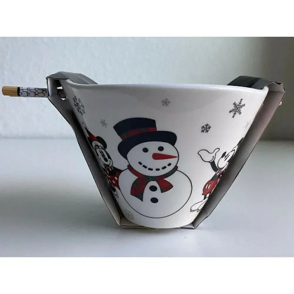 Disney Mickey & Minnie Mouse Christmas Holiday Ramen Bowl Chopsticks Sled Winter